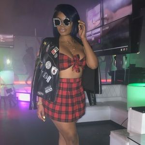 Red Plaid skirt set
